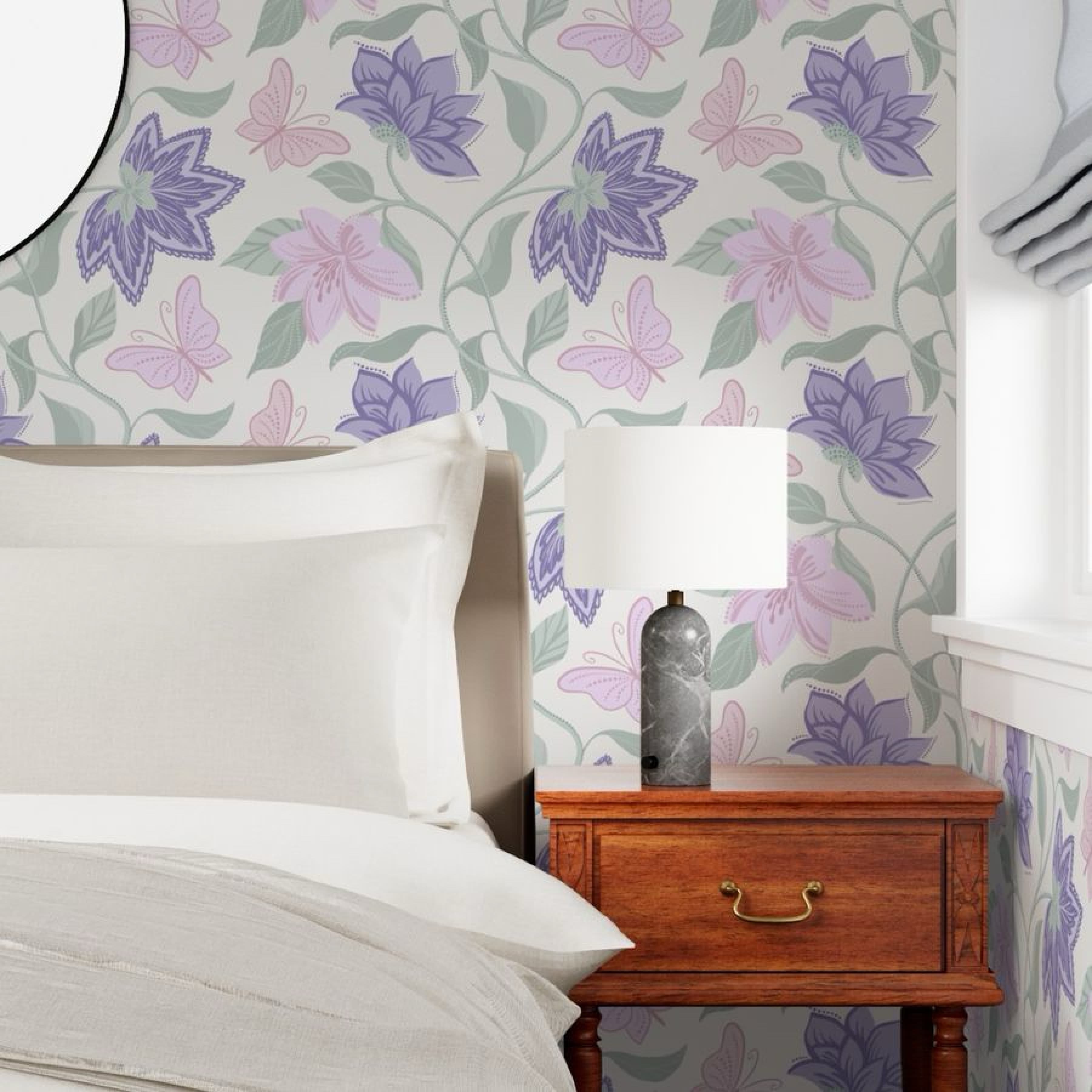 Soft Chinoiserie Butterfly Mughal Flower Vine