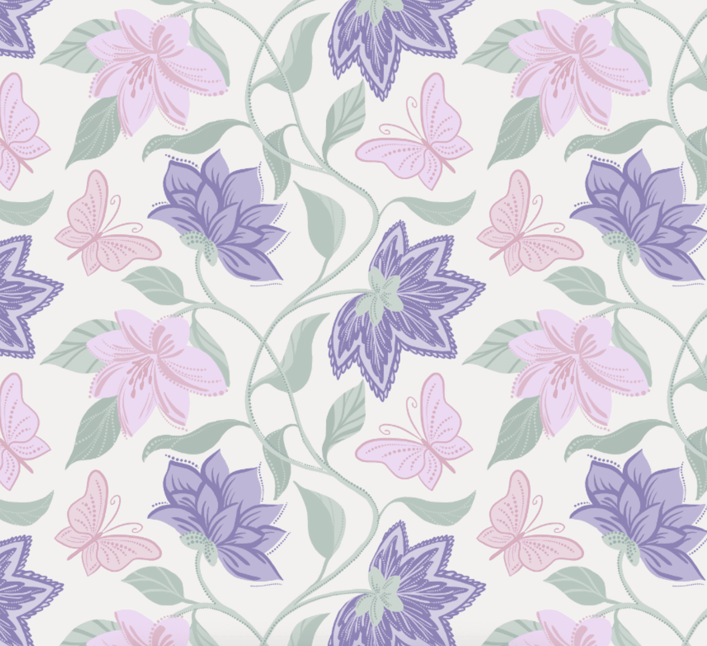 Soft Chinoiserie Butterfly Mughal Flower Vine